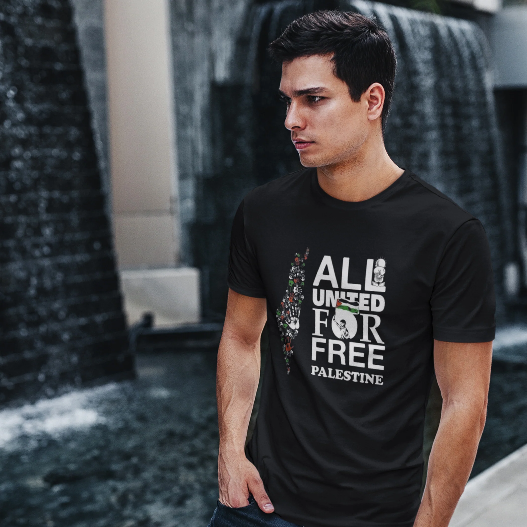 All United For Free Palestine Unity Solidarity Graphic Art T-shirt, Support Palestinian Cause Anti-War Political Awareness Gift Tee For Men - Image 3