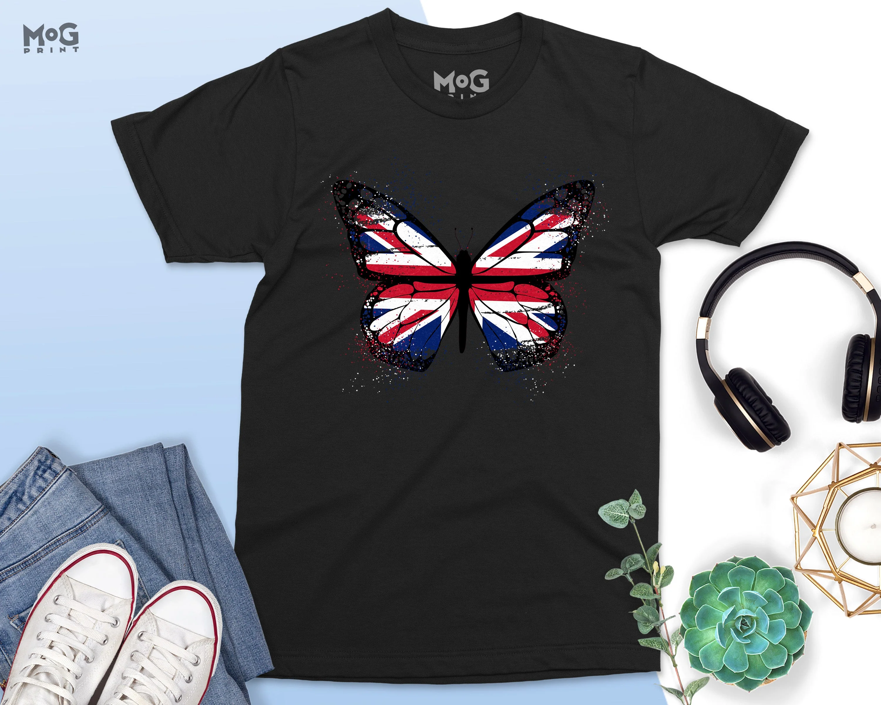 Butterfly UK Flag Graphic T-shirt, Union Jack England Tour Souvenir Memorabilia Gift Top For Men, Splash Streetwear Insect Tee - Image 10
