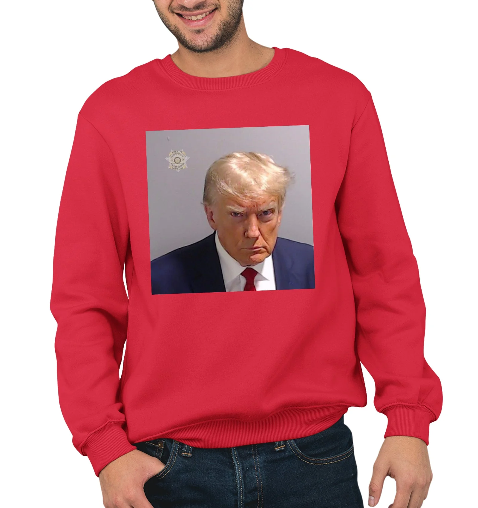 Donald Trump Mugshot Jail Headshot TRUMP 2026 Sweatshirt Funny Fake News Jumper - Image 3