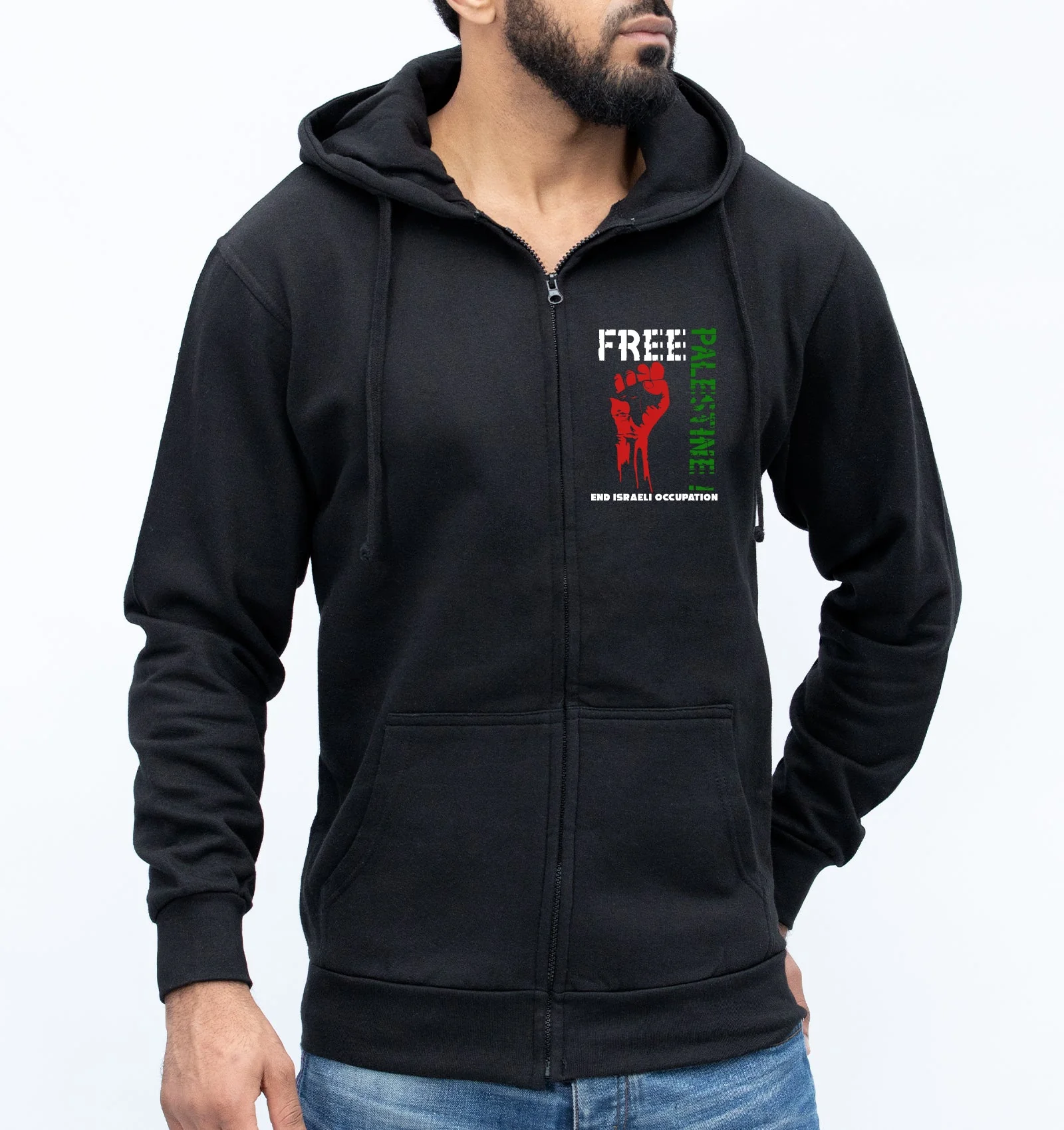 Free Palestine End Israel Occupation Palestinian Support Zip Hoodie, Stand Against Oppression Fist Political Activist Gift Hoodie For Men - Image 3