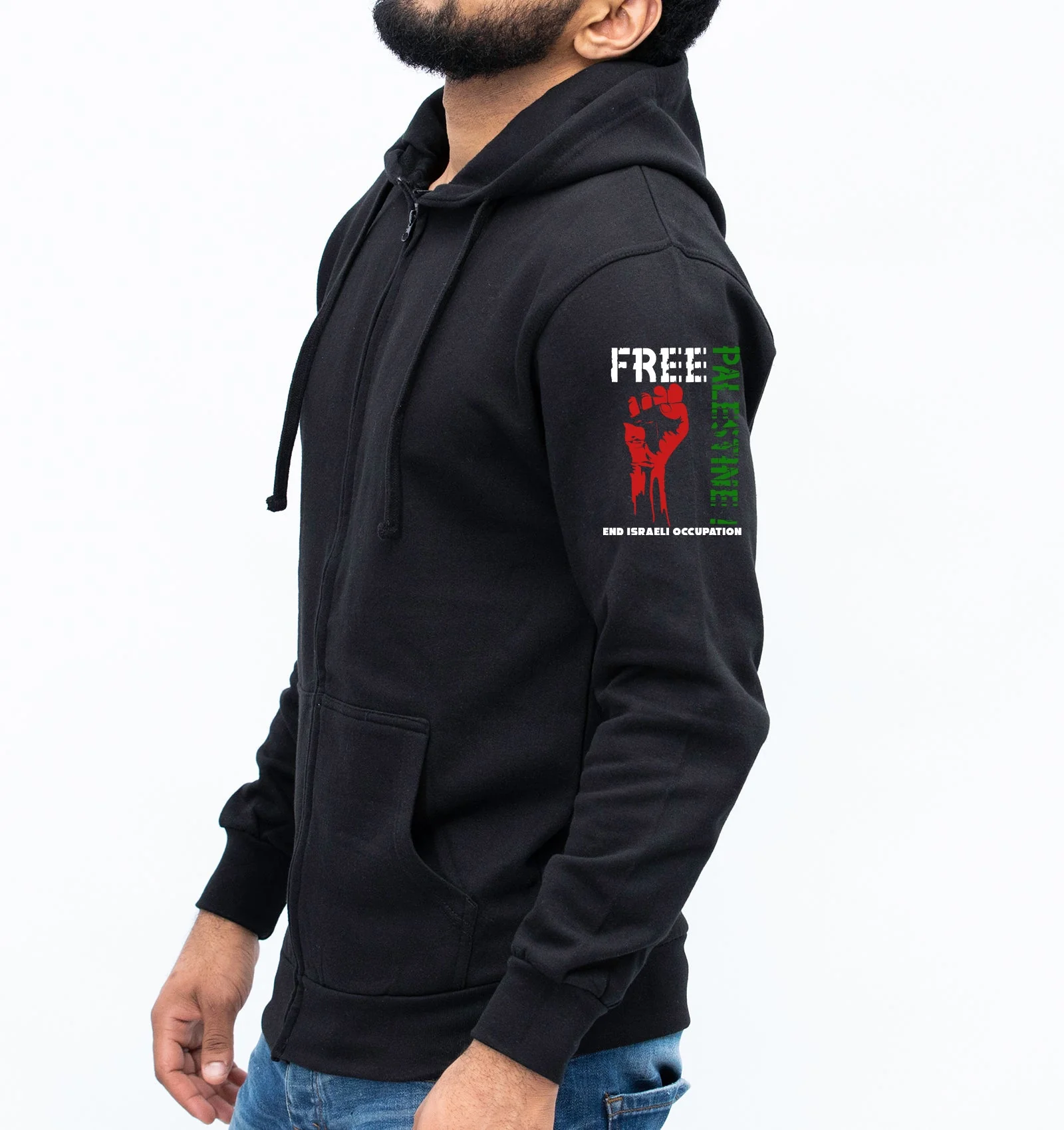 Free Palestine End Israel Occupation Palestinian Support Zip Hoodie, Stand Against Oppression Fist Political Activist Gift Hoodie For Men - Image 4