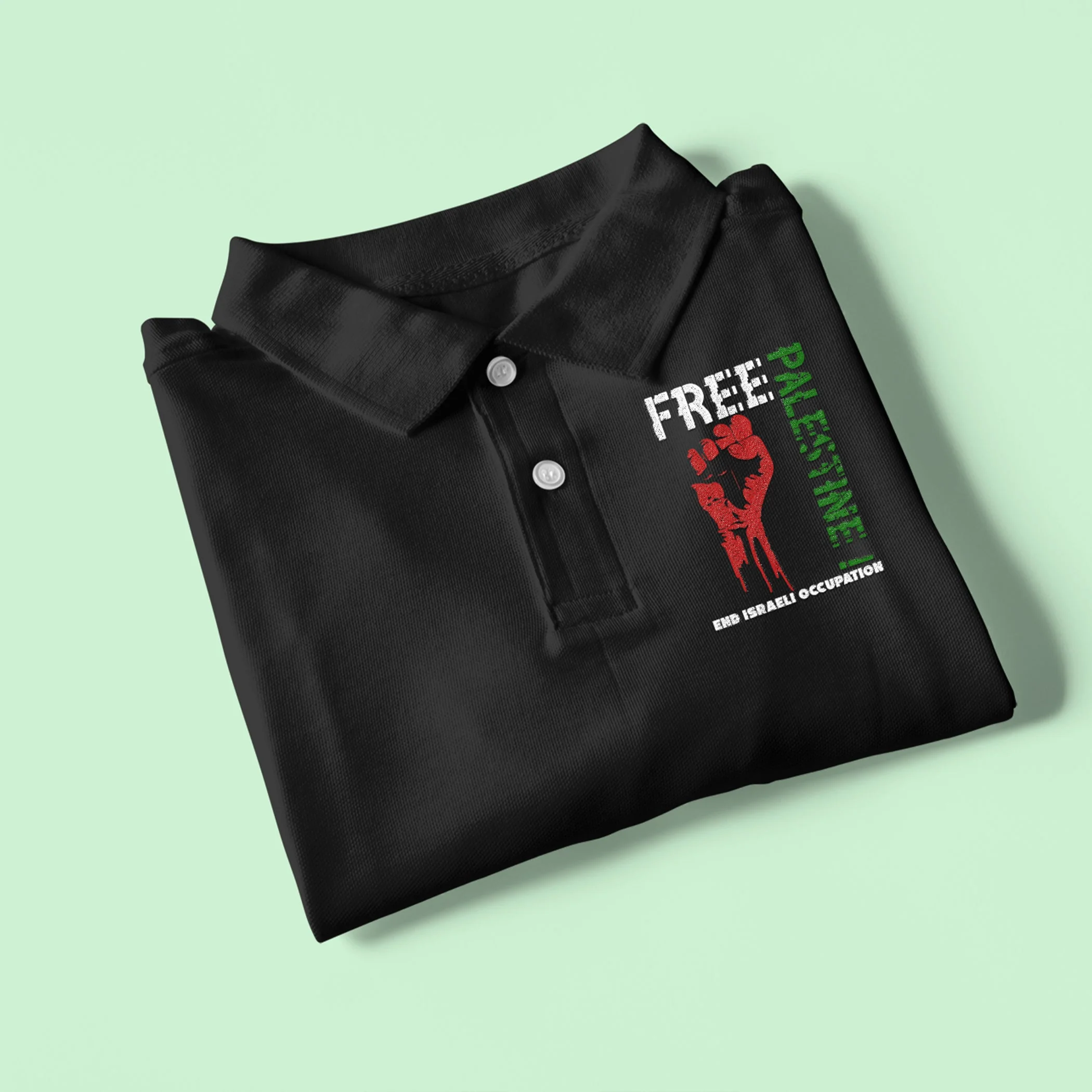 Free Palestine Fist Symbol Graphic Palestinian Flag Support Polo T-shirt, End Israeli Occupation For United Palestine Protest Gift Tee - Image 3