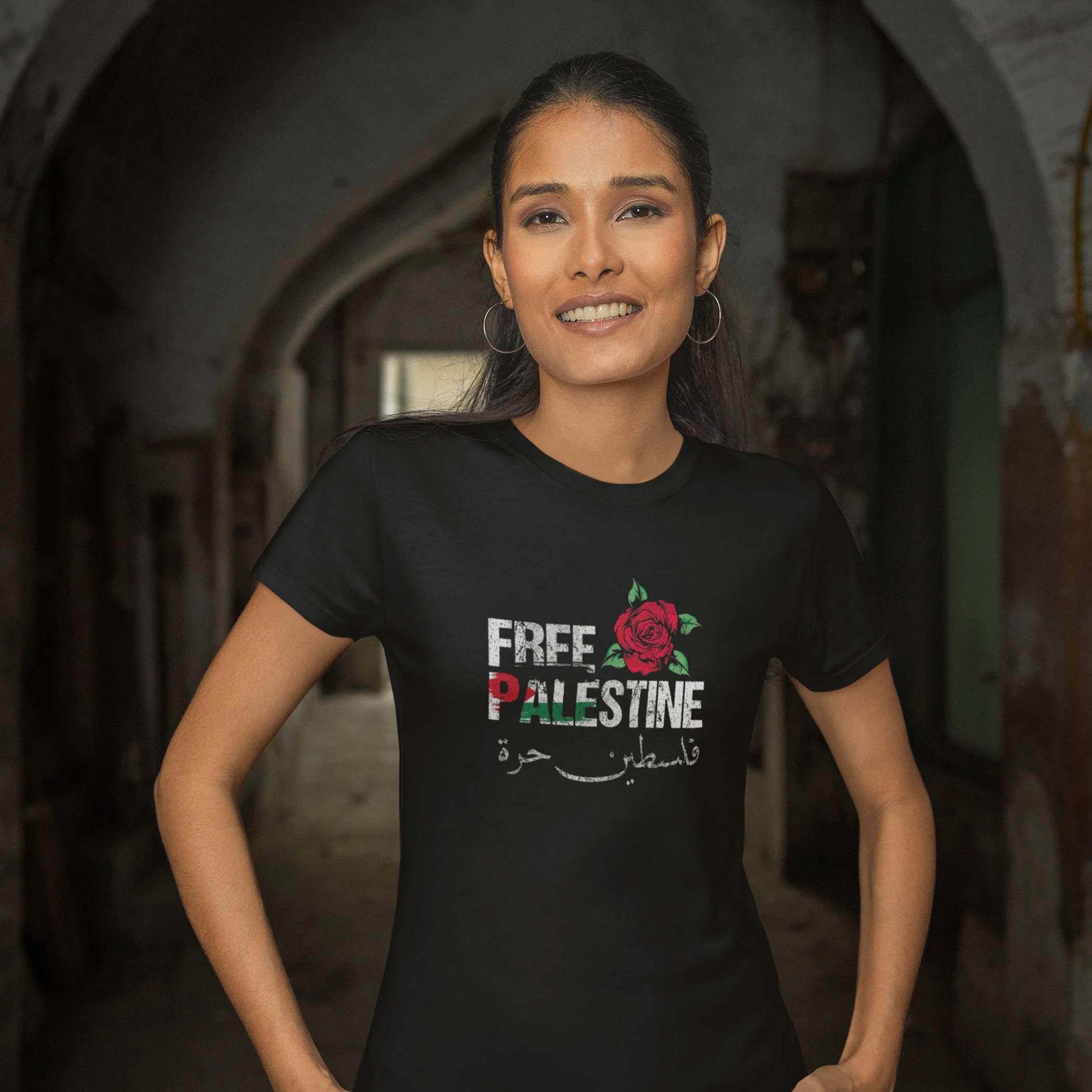 Free Palestine Peaceful Protest T-shirt, Stop War Stand With Palestinians Human Rights Graphic Rose Tee For Men Women, Save Palestine Top - Image 3