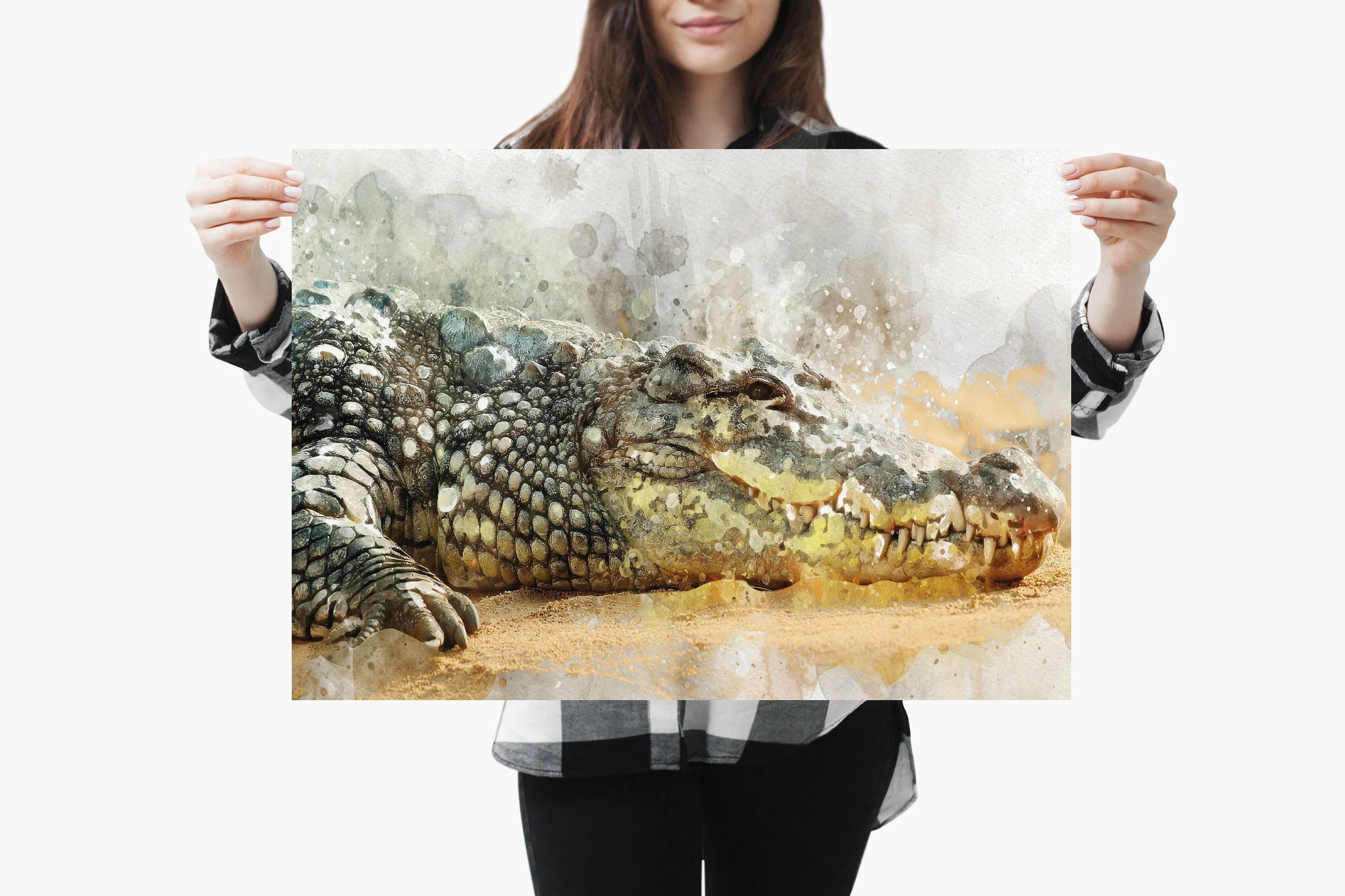 Watercolour Crocodile Poster Portrait Styled Large Wall Art Poster Perfect Gift Home Decocrocodile poster, r, Premium Quality, Animal Poster Print A4 - A0