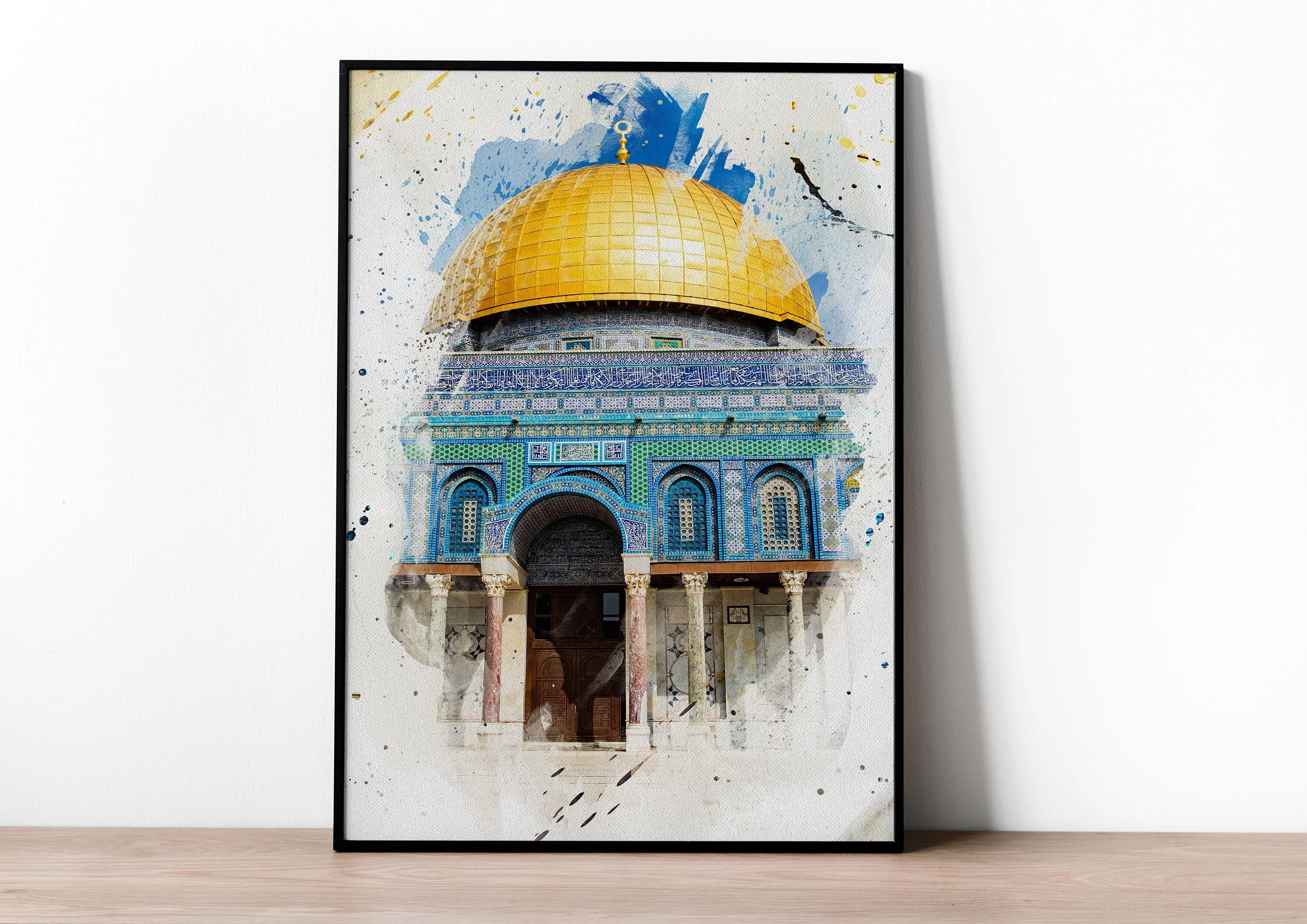 Watercolour Islamic Art Ramadan Eid Posters, 3 Islamic Holy Places, Masjid Al Haram, Masjid An-Nabawi, Masjid Al Aqsa, Wall Art Poster - Image 3