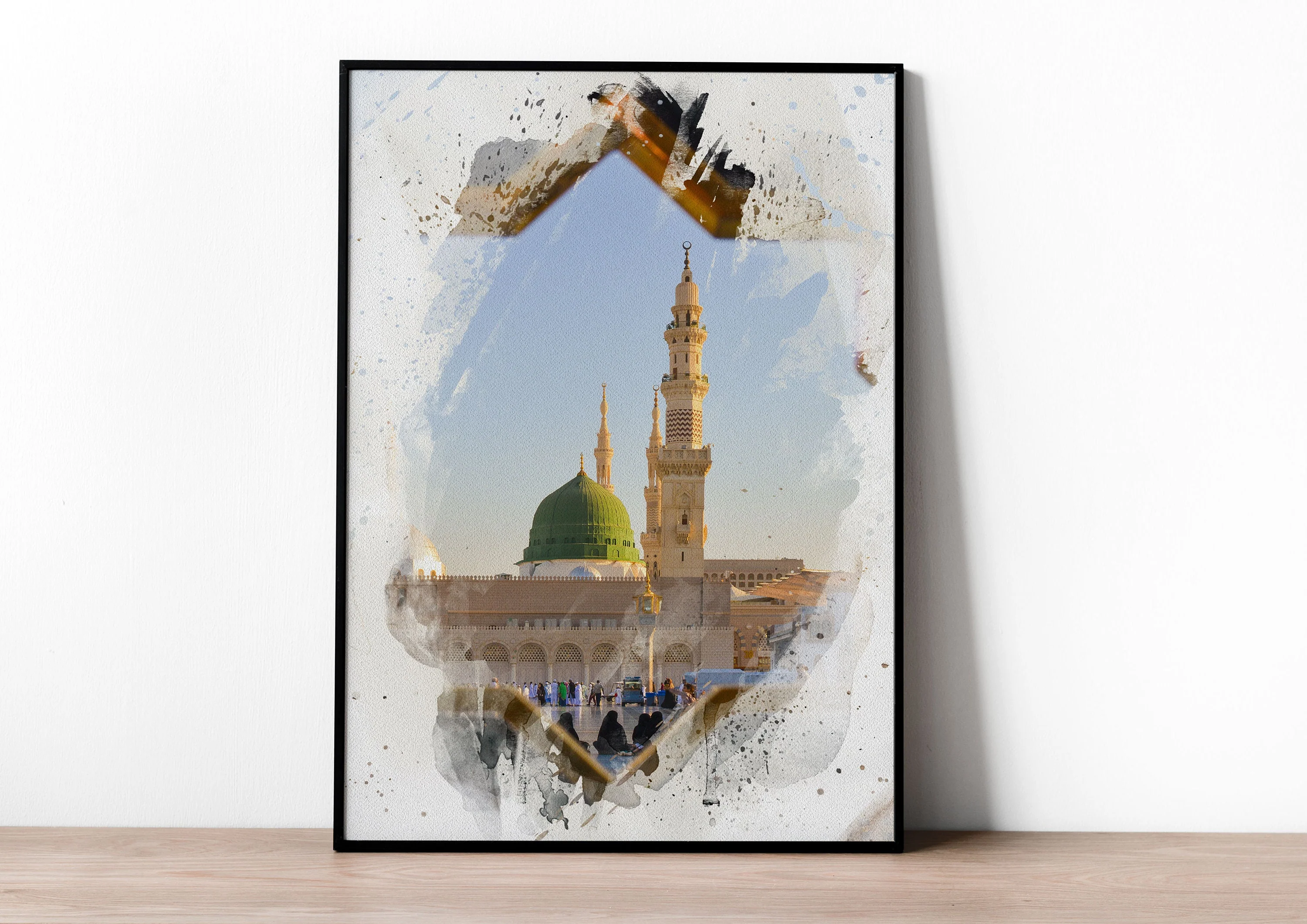 Watercolour Islamic Art Ramadan Eid Posters, 3 Islamic Holy Places, Masjid Al Haram, Masjid An-Nabawi, Masjid Al Aqsa, Wall Art Poster - Image 4